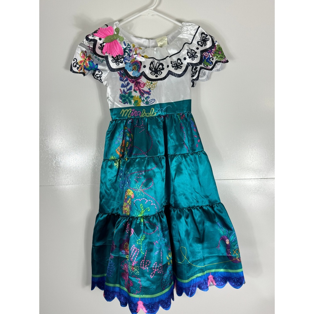 Disney Encanto Mirabel Costume Dress Jakks Pacific Teal White Floral Girls 4-6X